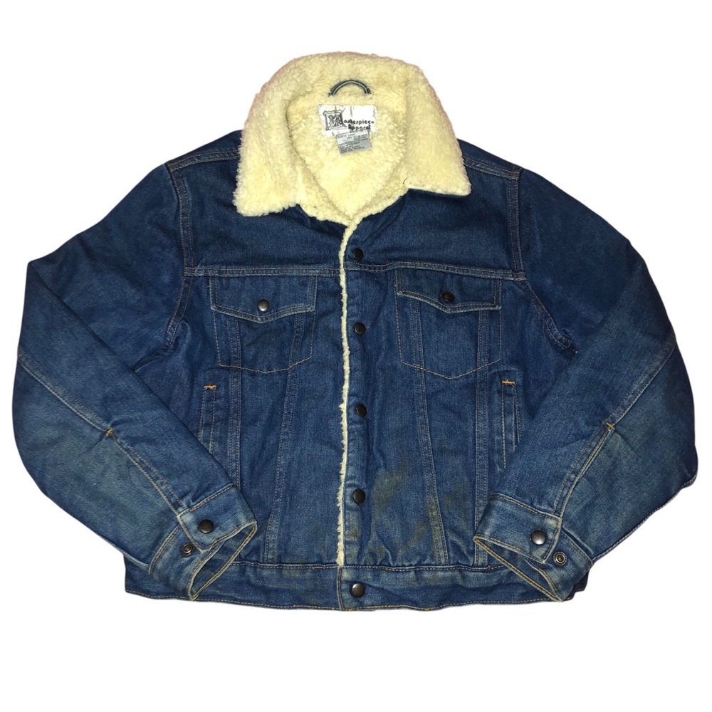 Vintage Masterpiece Apparel Denim Jacket Sherpa Lining Trucker Jean Jacket XL